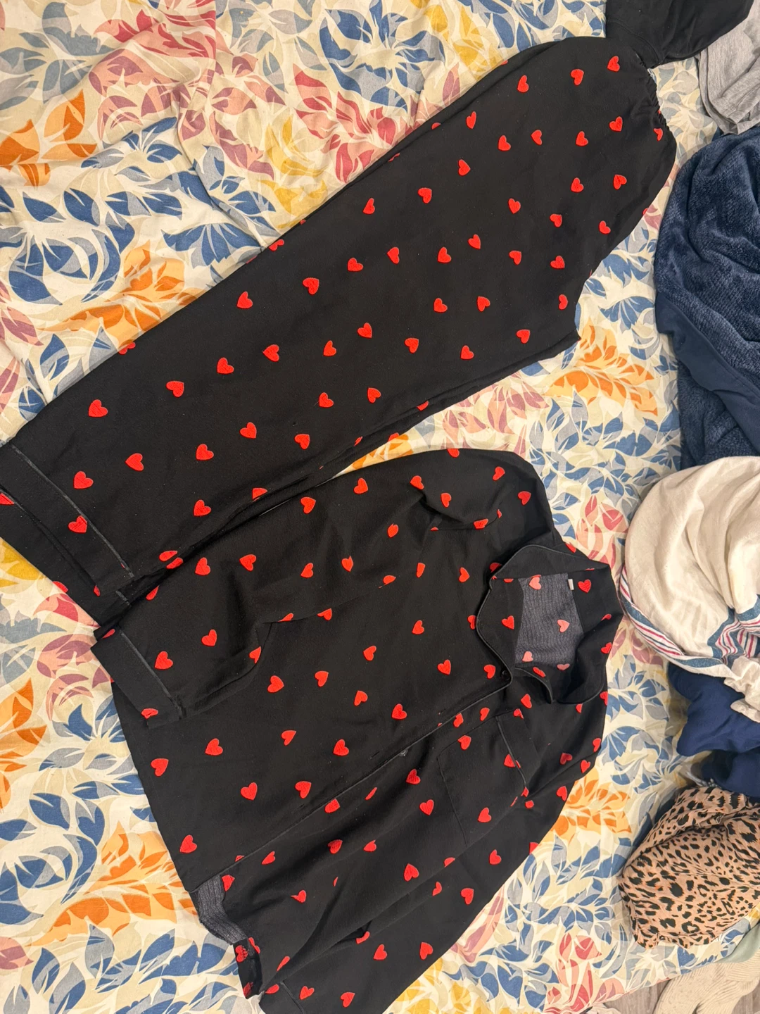 Black Pajama Set with Red Hearts