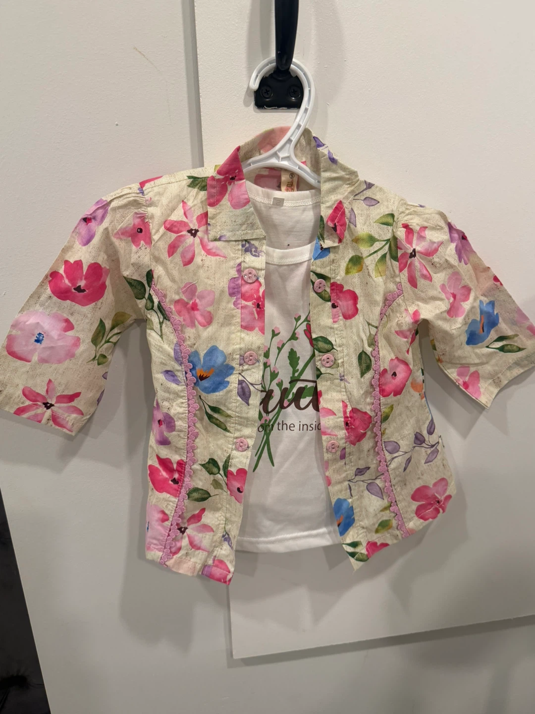 Girls Floral Button-Down Shirt and Tee Set