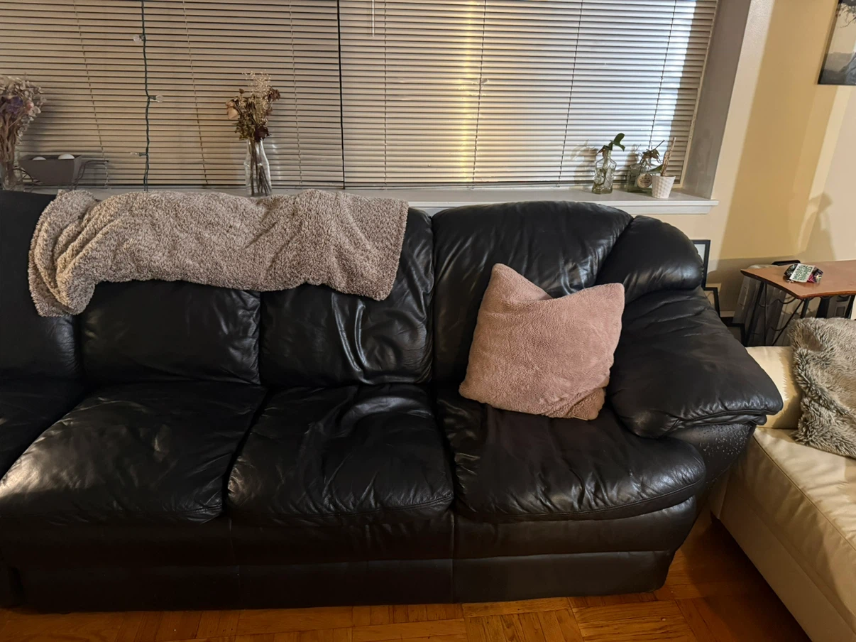 Black Leather 5-Seater Sofa - photo 2