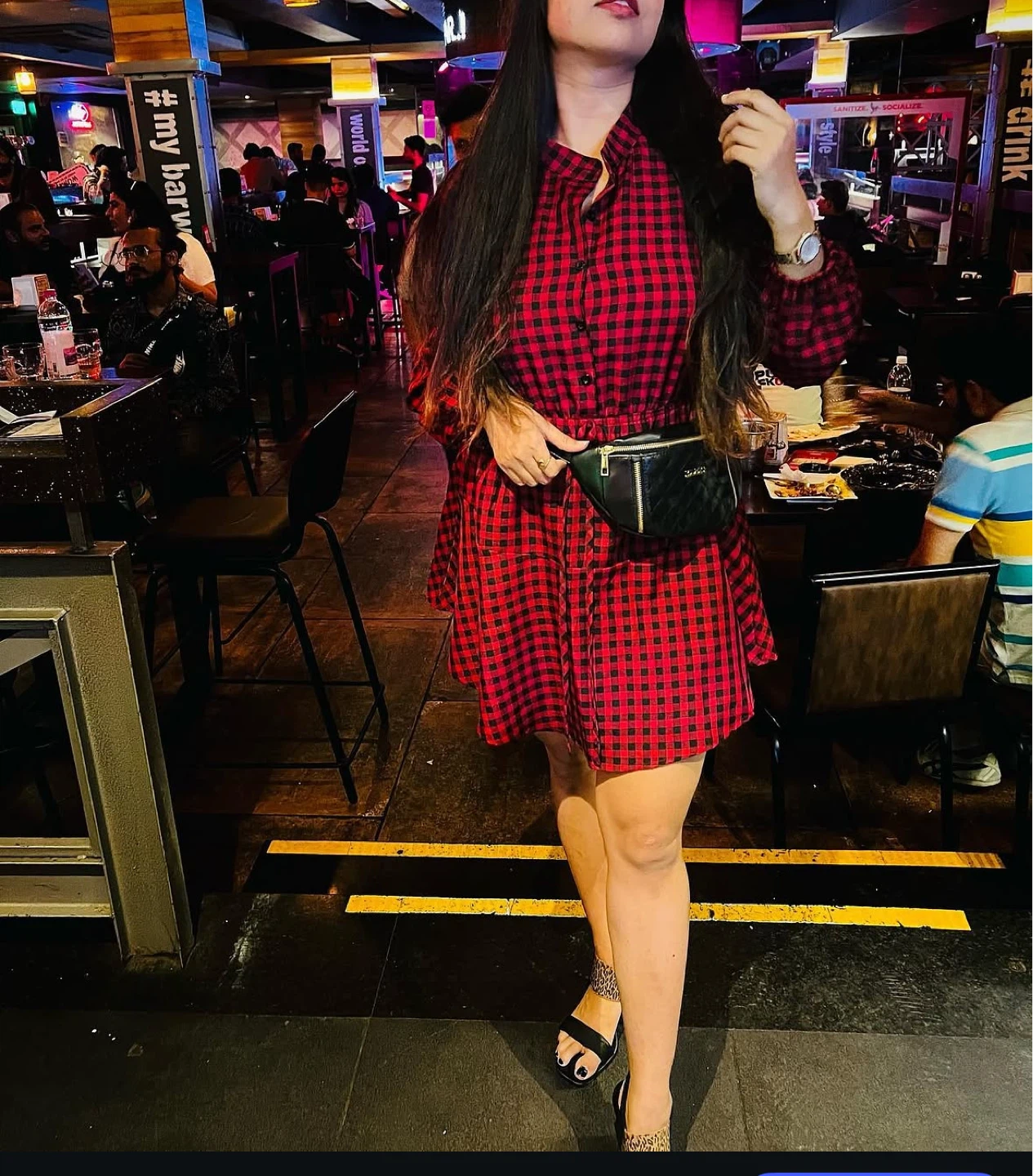 Red and black plaid button-up dress