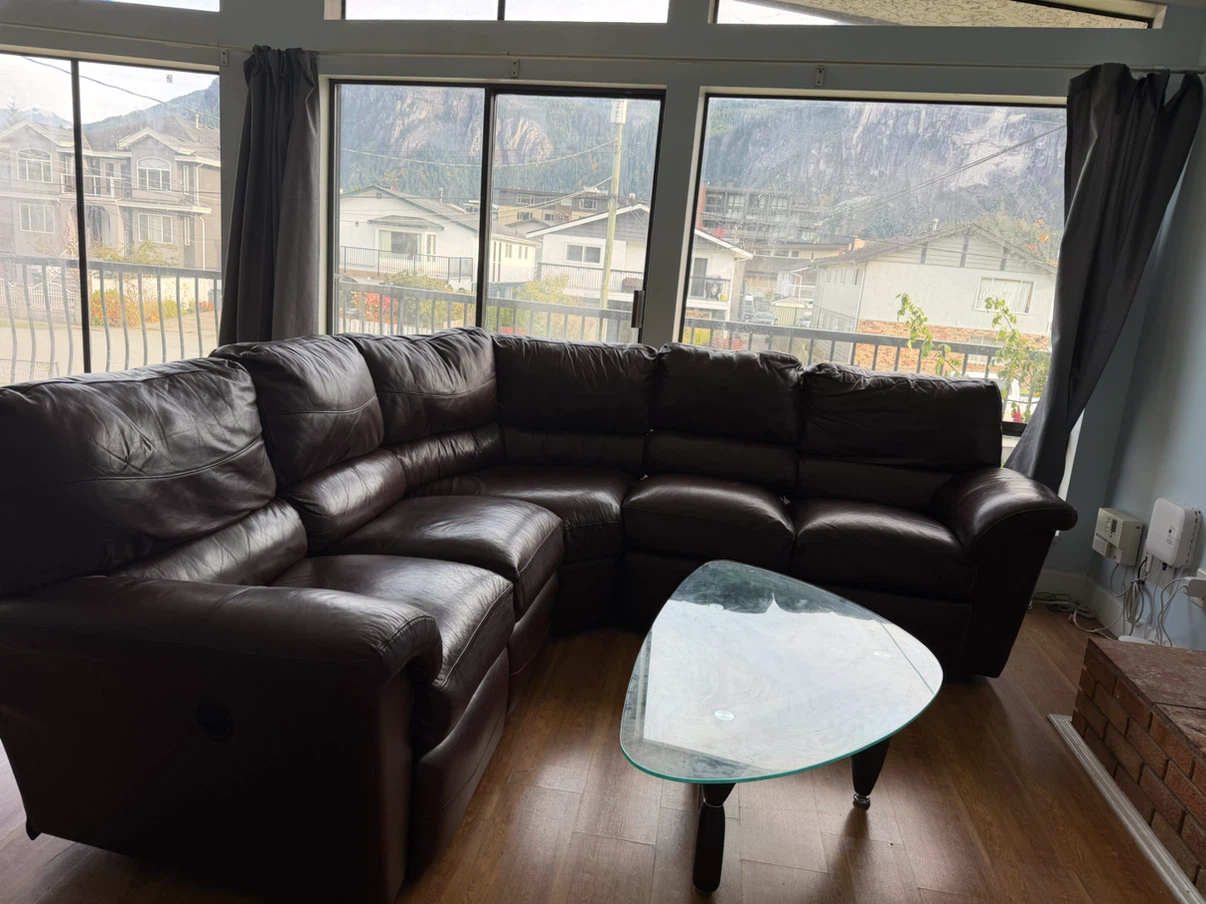 Dark Brown Leather Sectional Sofa + Glass table - photo 2