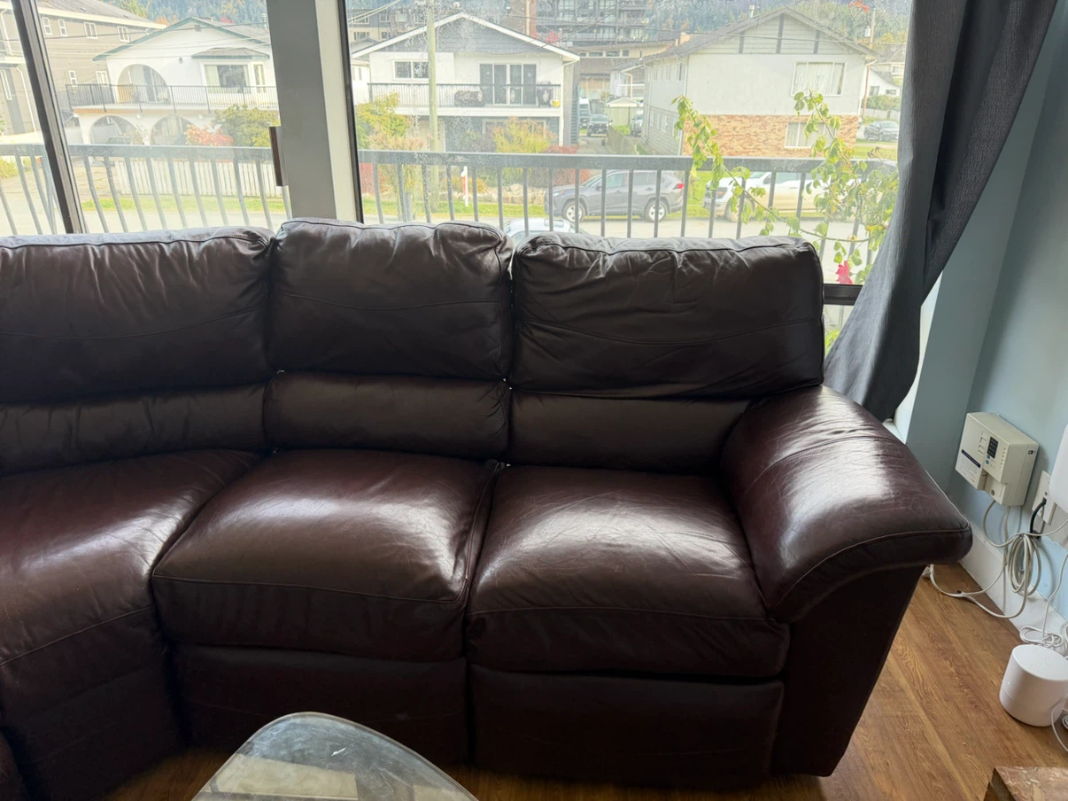 Dark Brown Leather Sectional Sofa + Glass table - photo 3