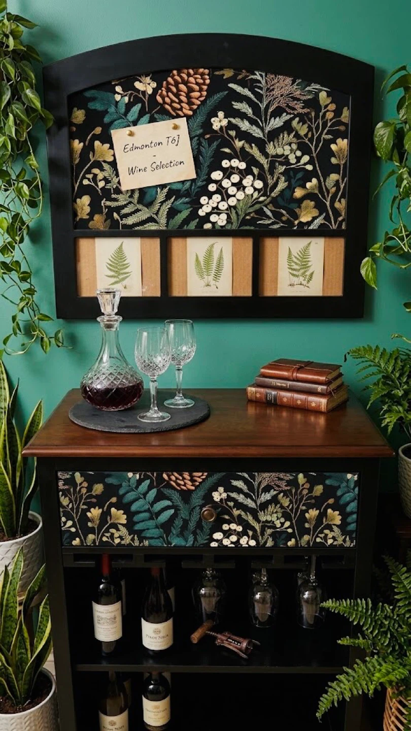Wood Wine Bar Cabinet & Matching Bulletin Board