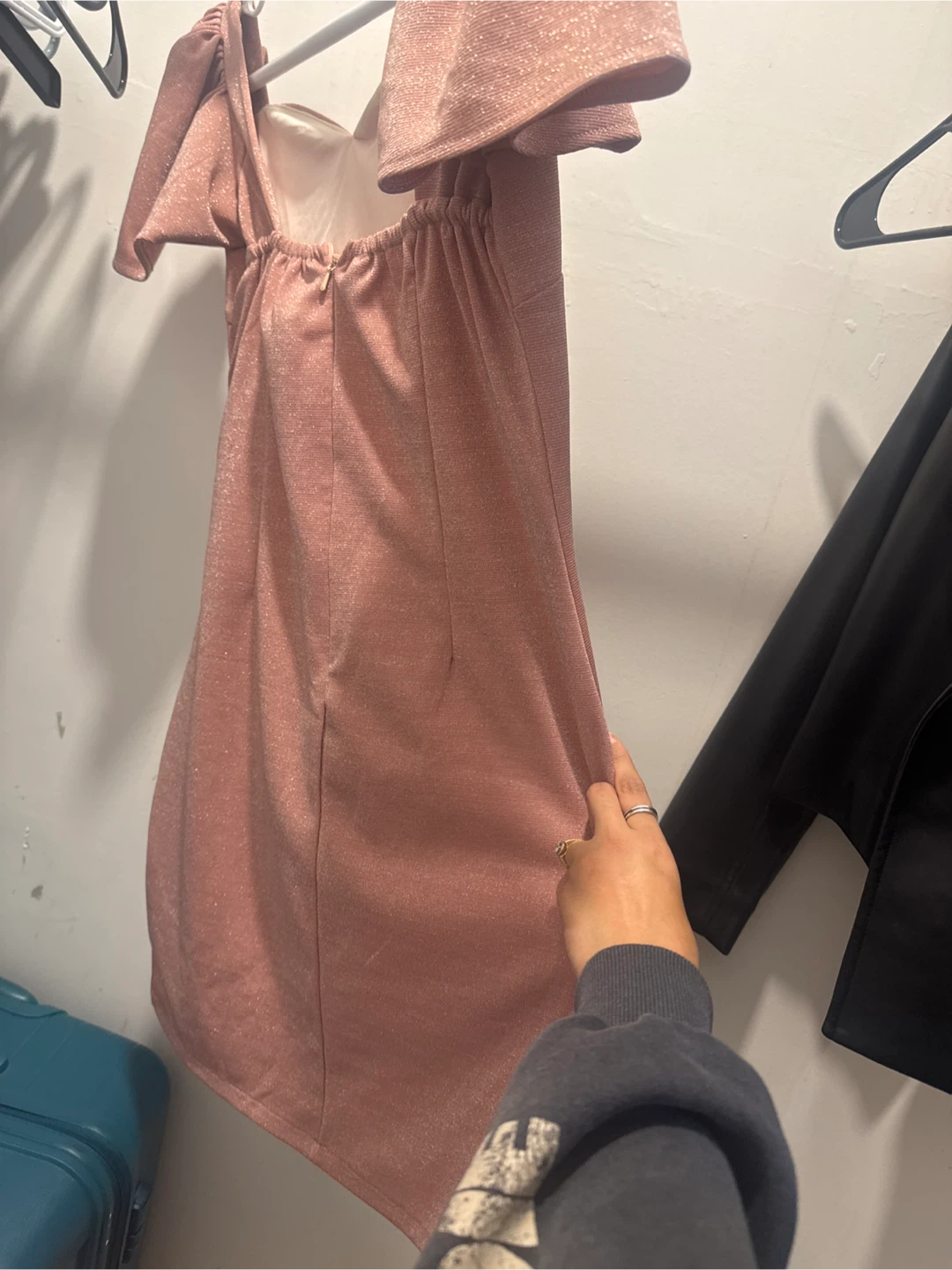 Pink Sparkly Off-Shoulder Dress