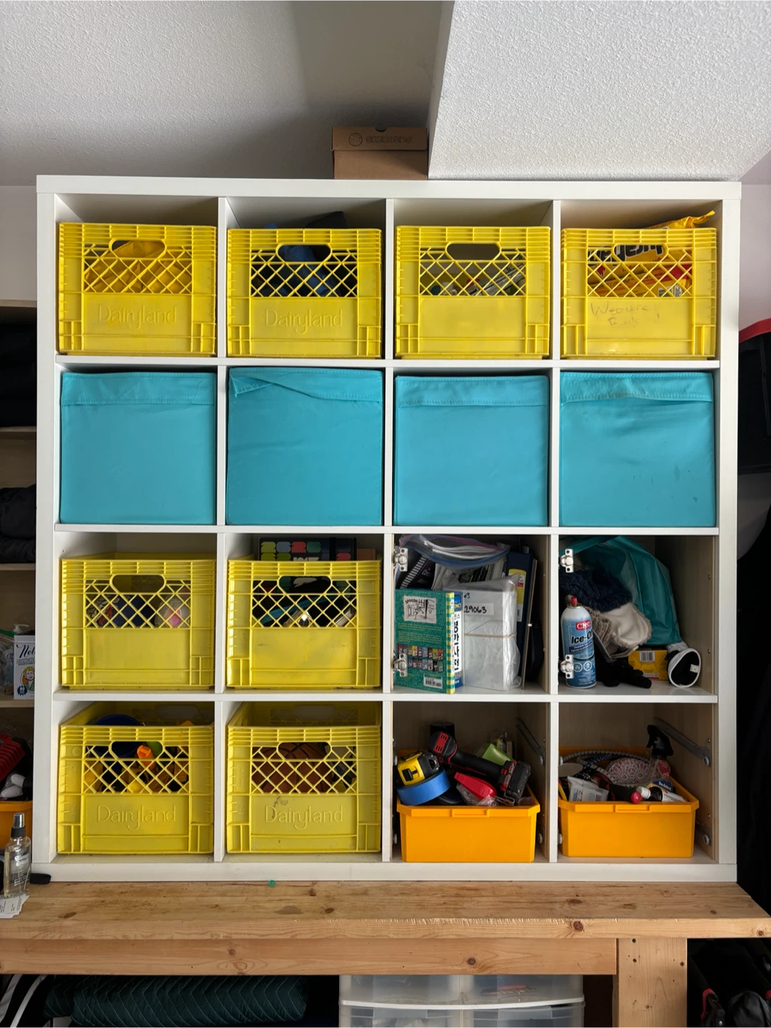 IKEA KALLAX 4×4 Shelf + 4-Tier Wooden Storage Shelf