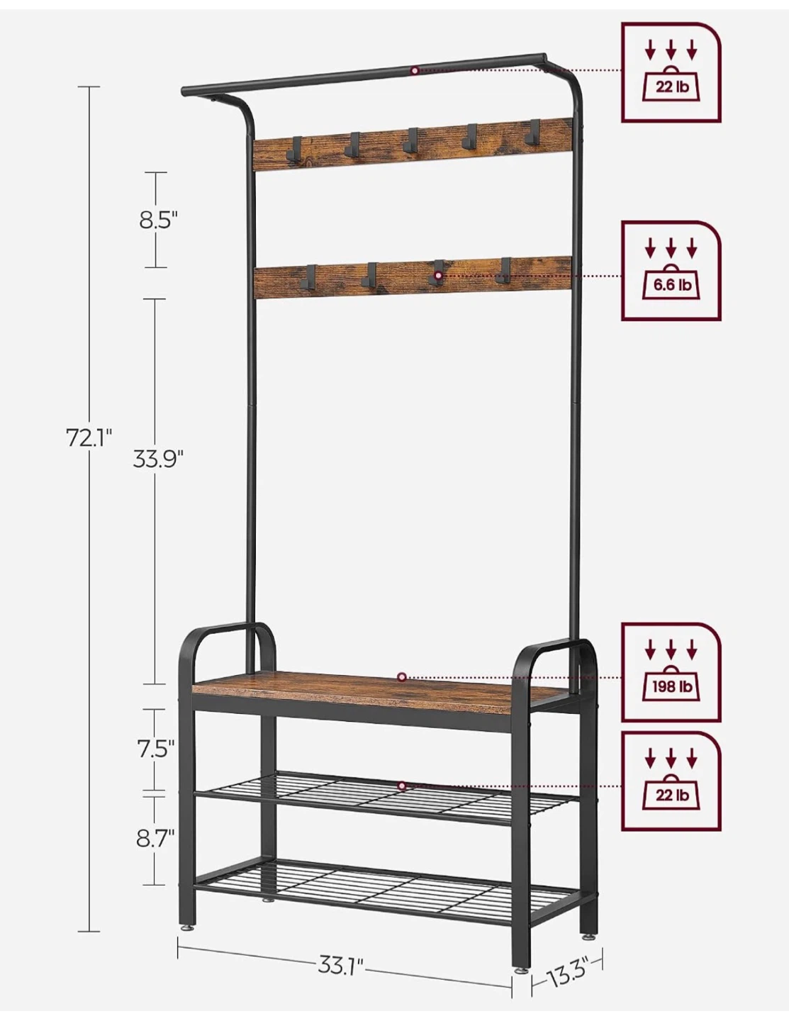 4-in-1 Entryway Coat Rack and Shoe Bench