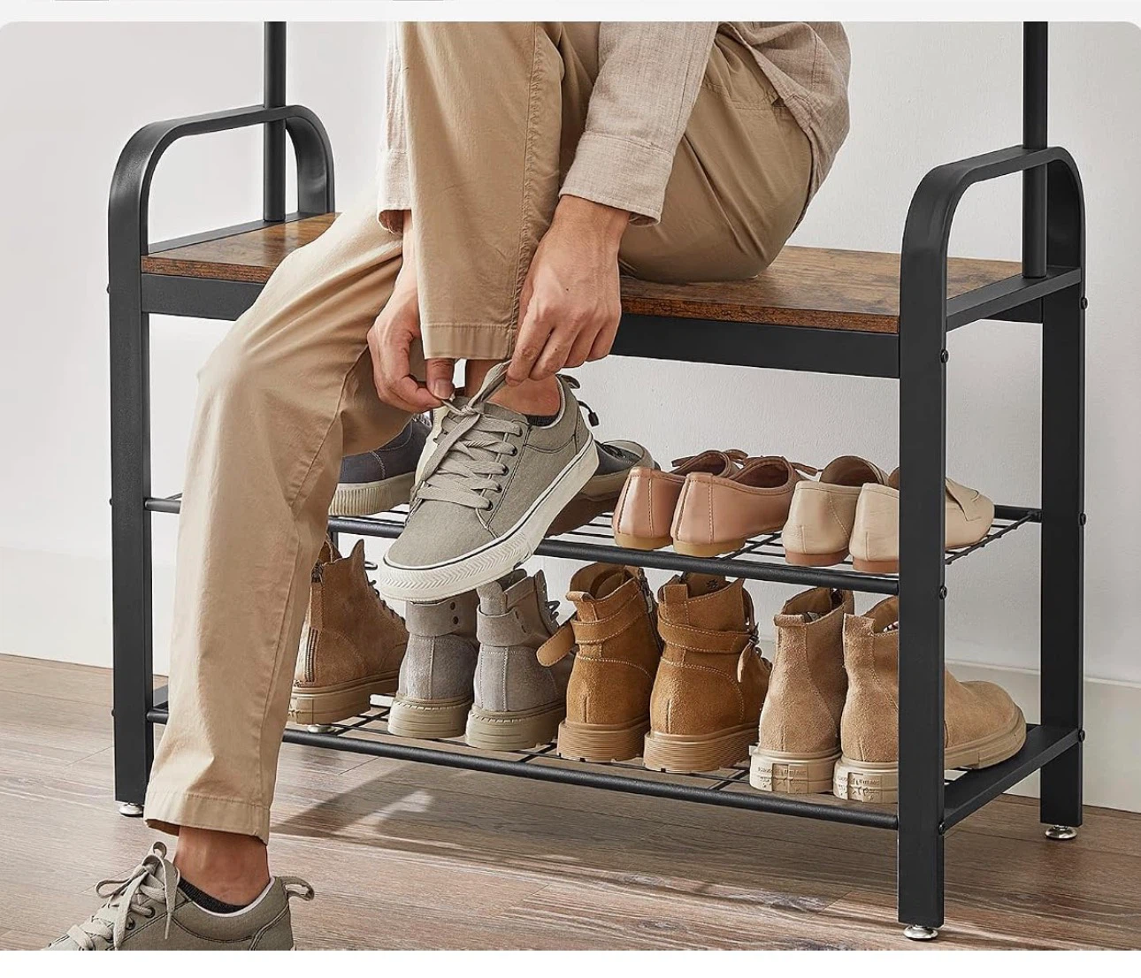 4-in-1 Entryway Coat Rack and Shoe Bench - photo 3