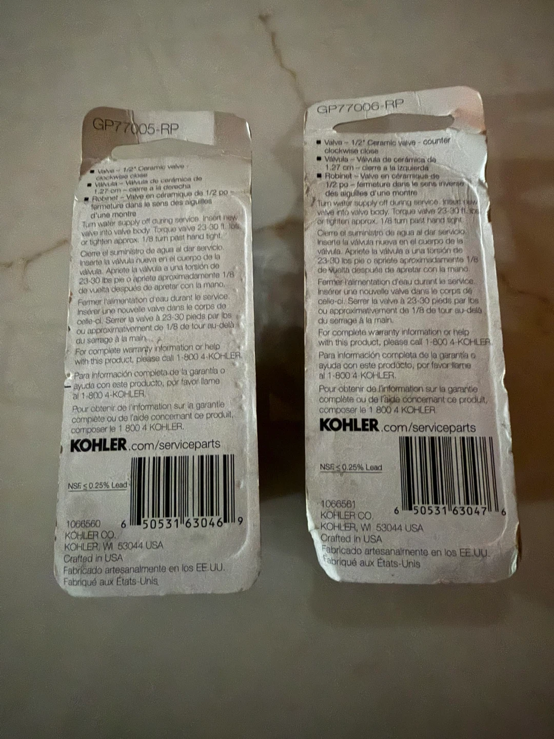 2 Kohler Ceramic Faucet Valves GP77005-RP and GP77006-RP - photo 2