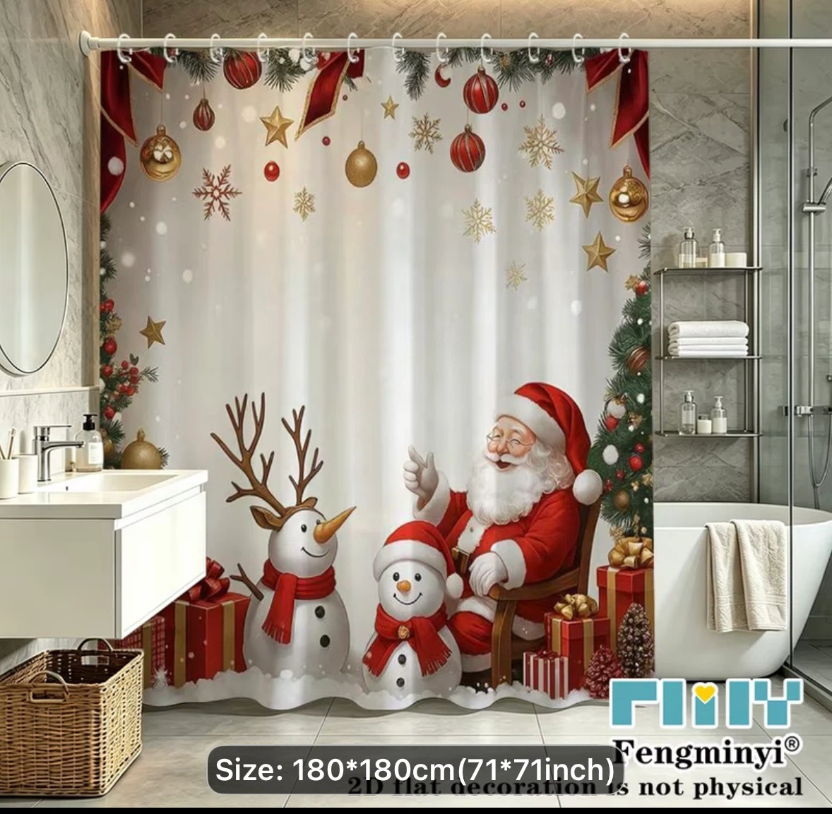 New Stock Santa Christmas Shower Curtain
