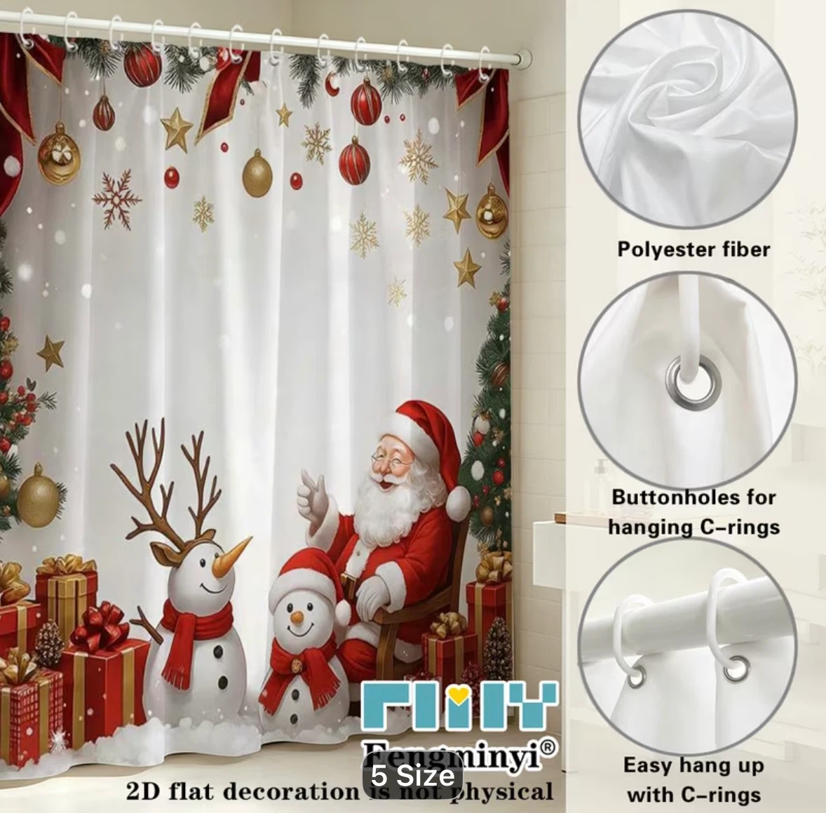 New Stock Santa Christmas Shower Curtain - photo 3