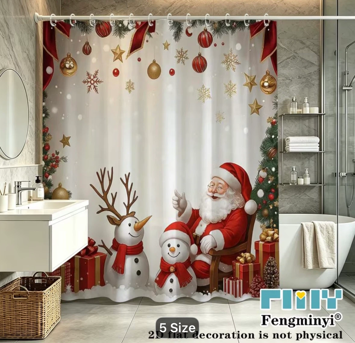 New Stock Santa Christmas Shower Curtain - photo 4