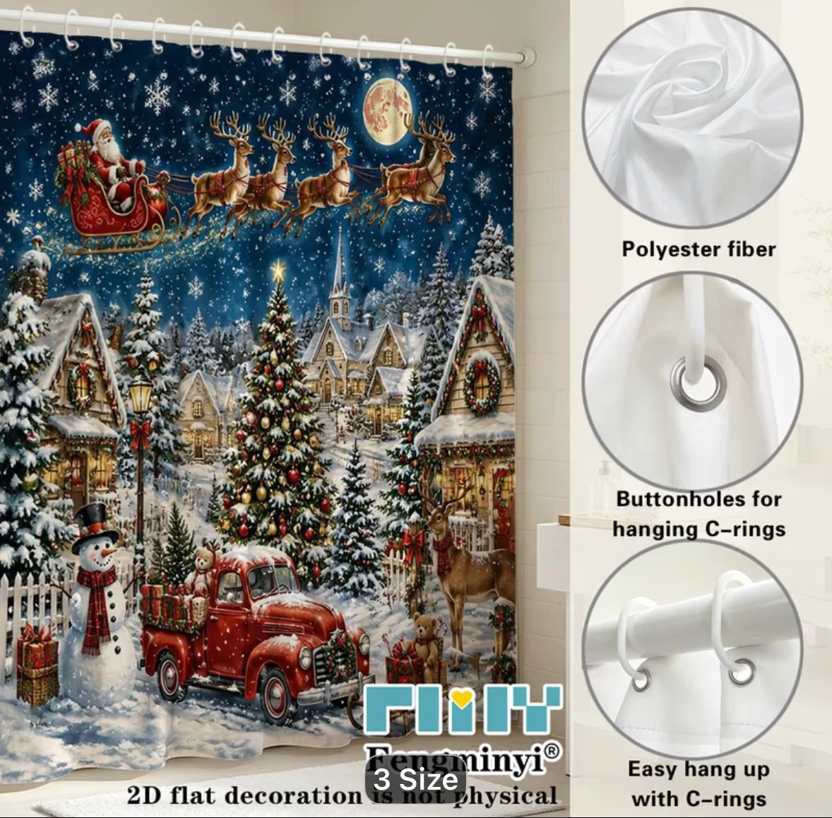 News Stock Santa Red Truck Christmas Shower Curtain - photo 3