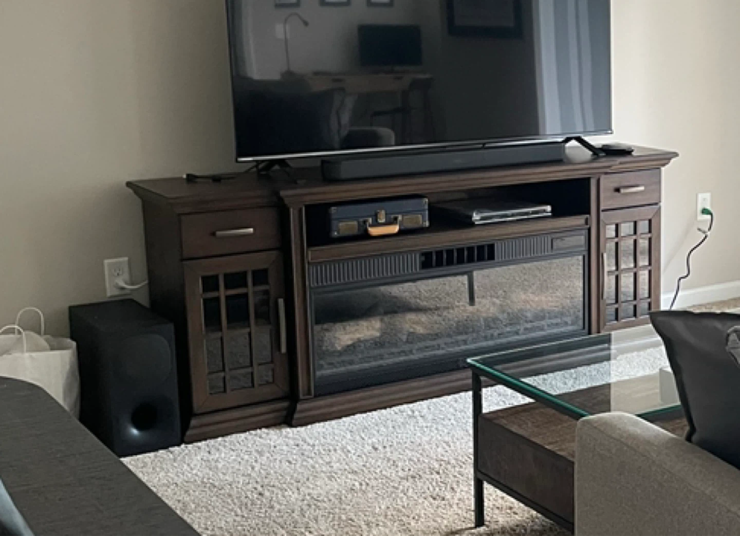 Dark Brown Electric Fireplace Media Console