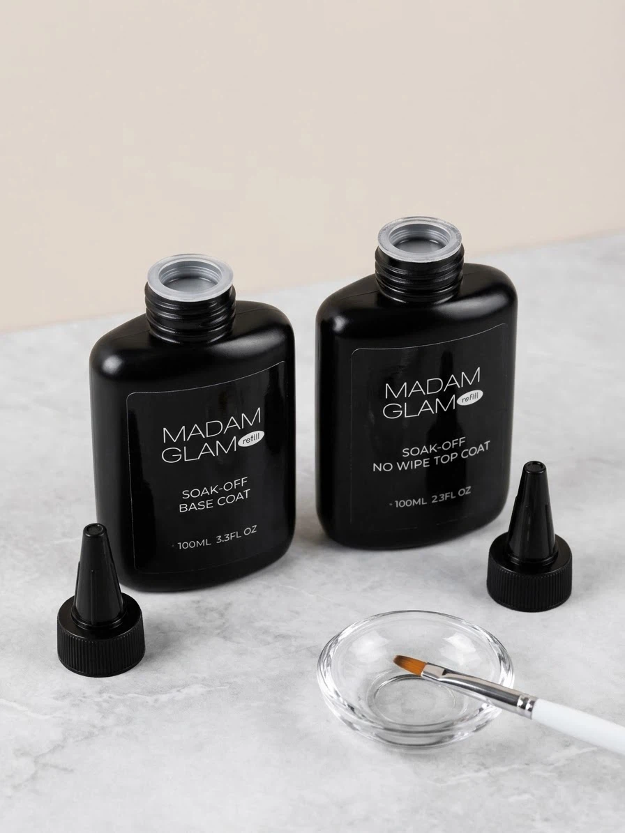 Madam Glam Soak-Off Base and Top Coat Refill Set 100ml each - photo 2