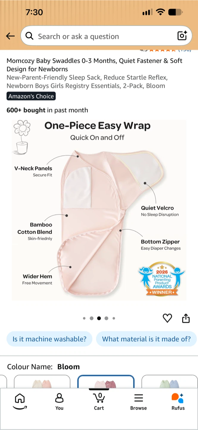 BNIB Sealed- Momcozy Baby Swaddle Wraps, 0-3 Months - photo 3