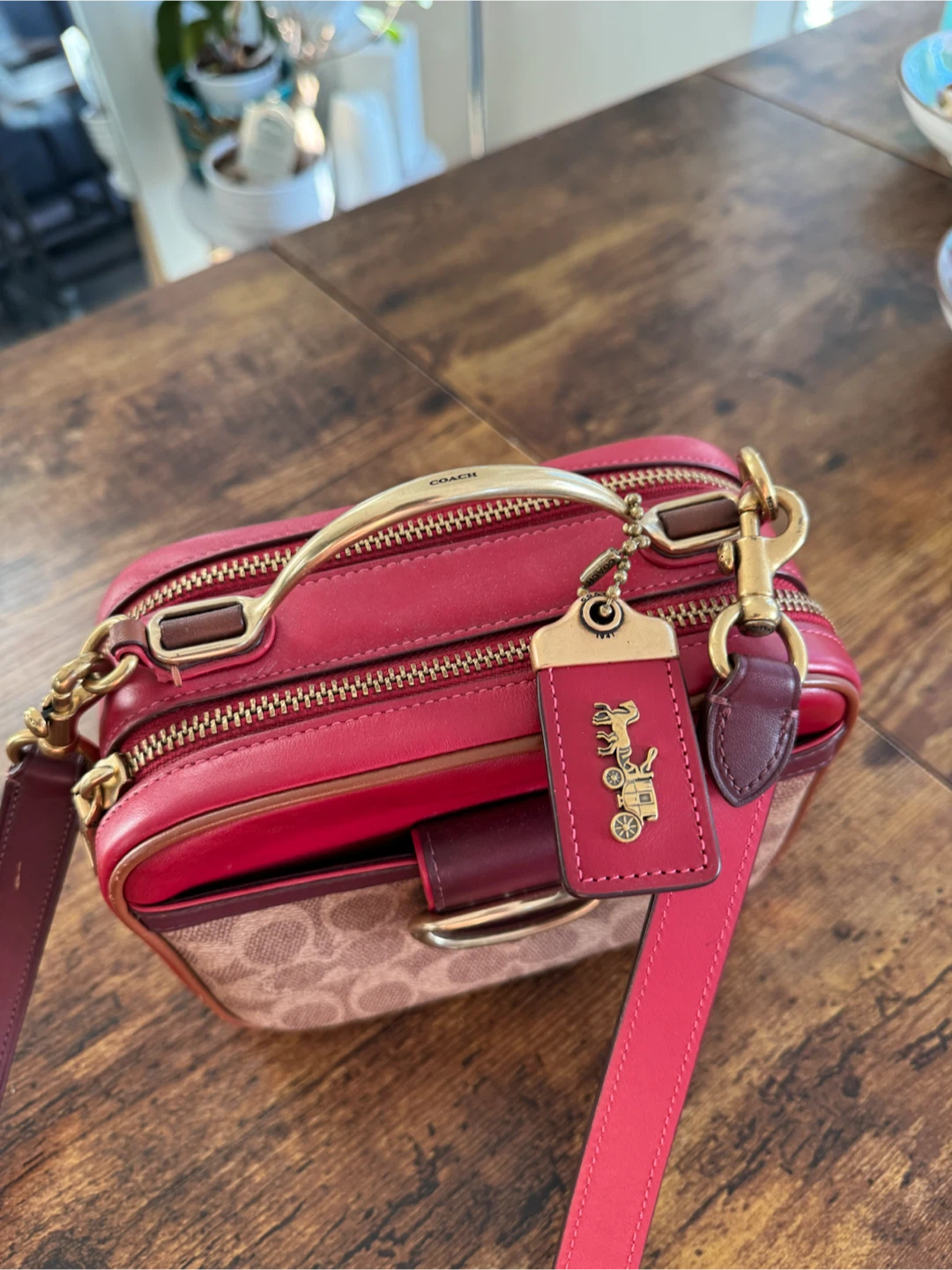 Coach Red Leather and Logo Print Crossbody Bag - photo 2