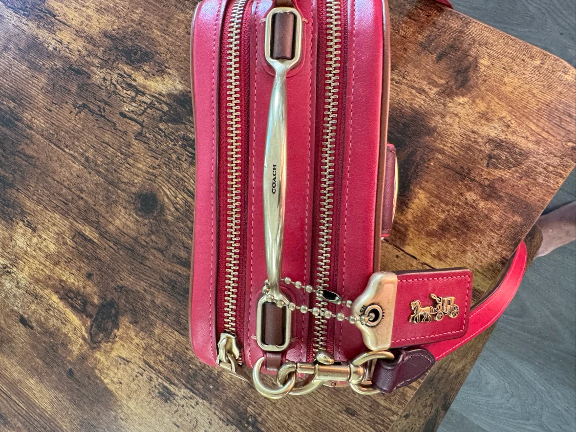Coach Red Leather and Logo Print Crossbody Bag - photo 4