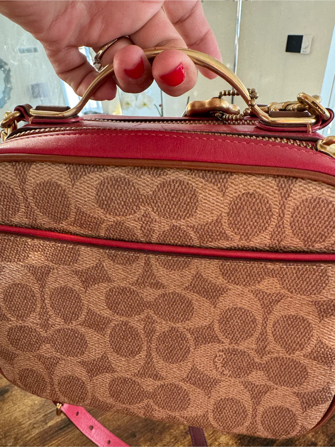 Coach Red Leather and Logo Print Crossbody Bag - photo 5