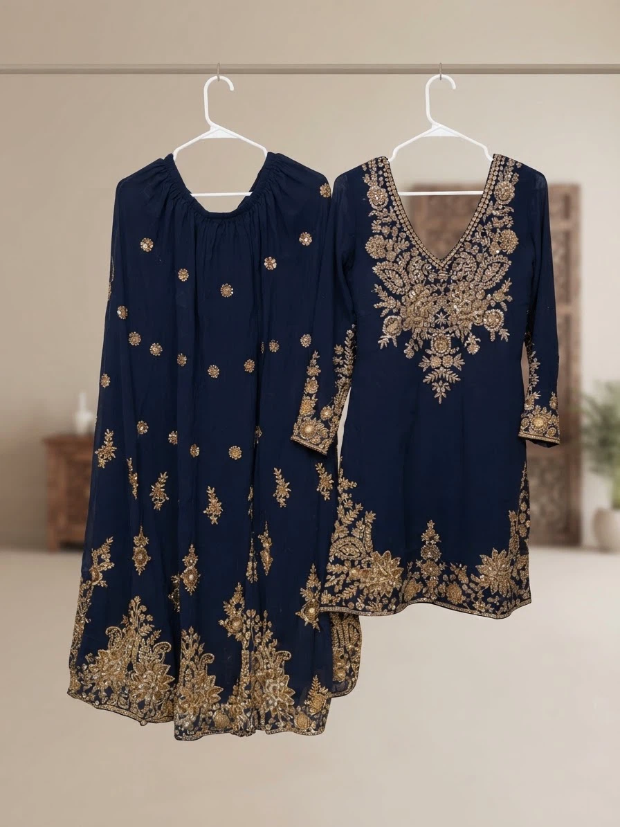 10% off on Navy Blue Embroidered Salwar Kameez Suit