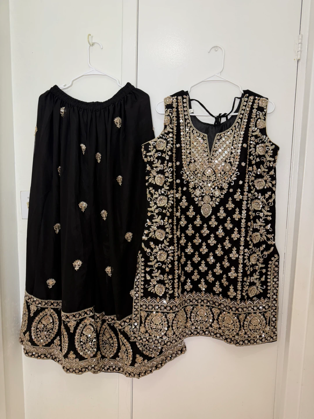 Black and gold embroidered kurti and sharara set
