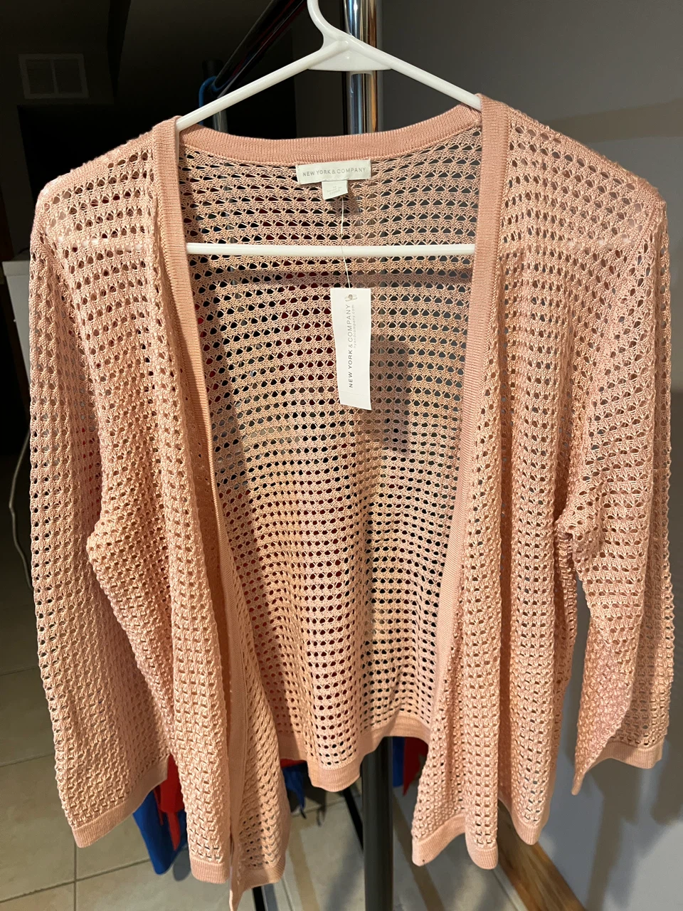New York & Company Pink Open Knit Cardigan