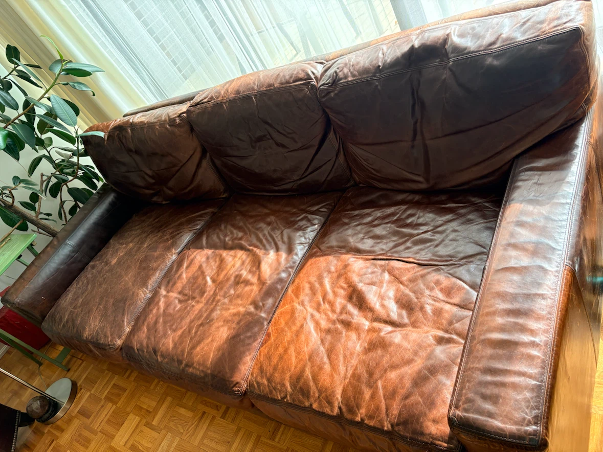 Title: Large Brown Leather Sofa 2.5m - Real Leather - Must Go - photo 2