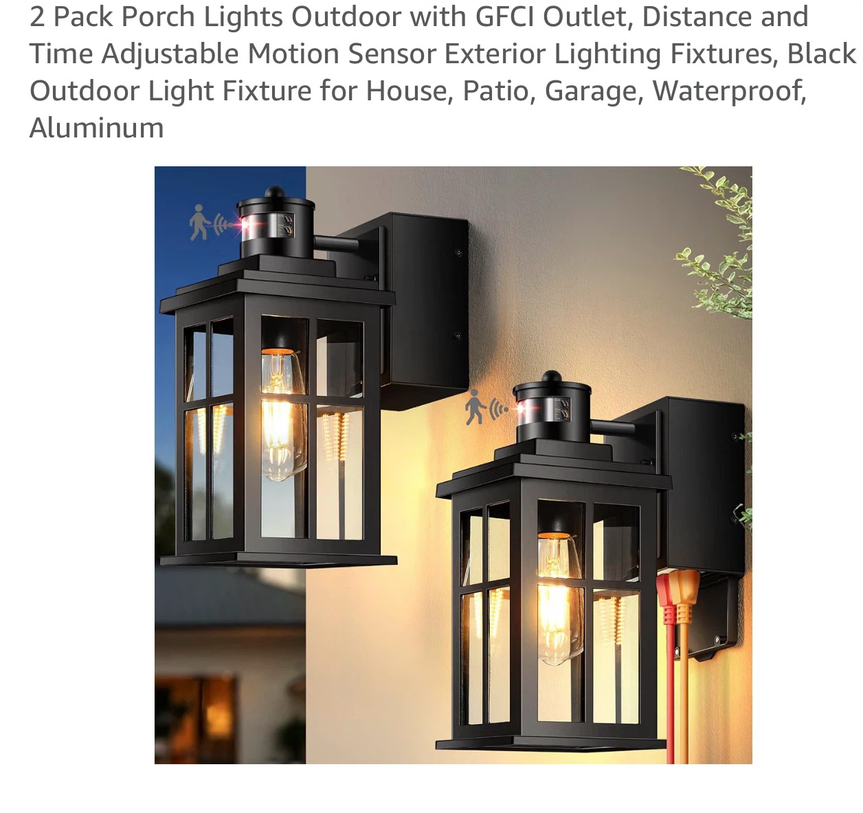 2 Pack Motion Sensor Outdoor Porch Lights PL