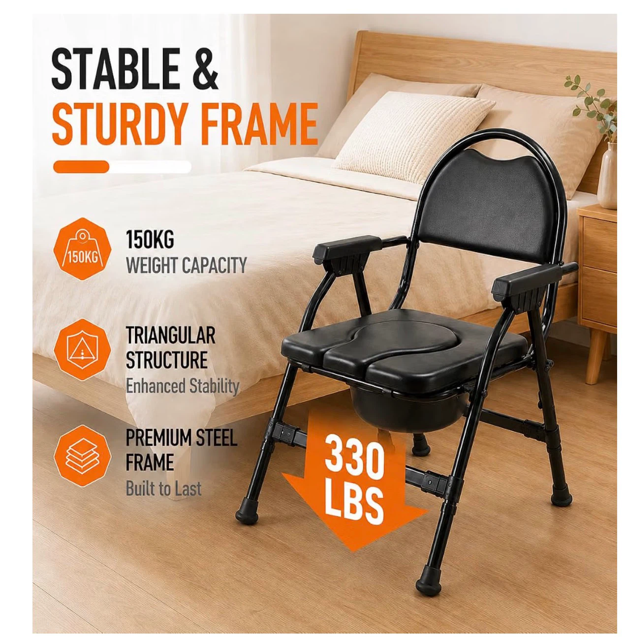 4-in-1 Folding Bedside Commode Chair - photo 2