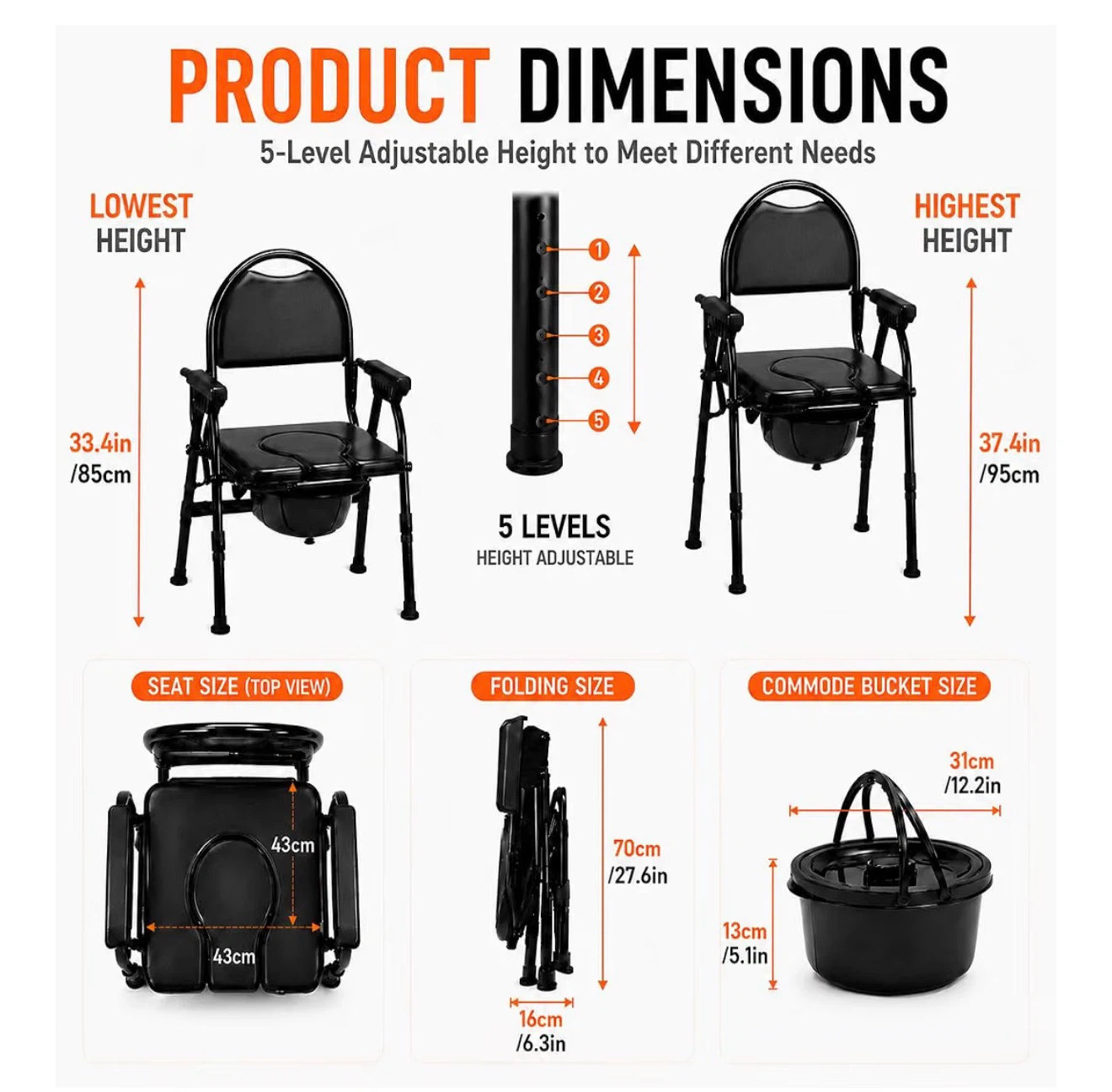 4-in-1 Folding Bedside Commode Chair - photo 3