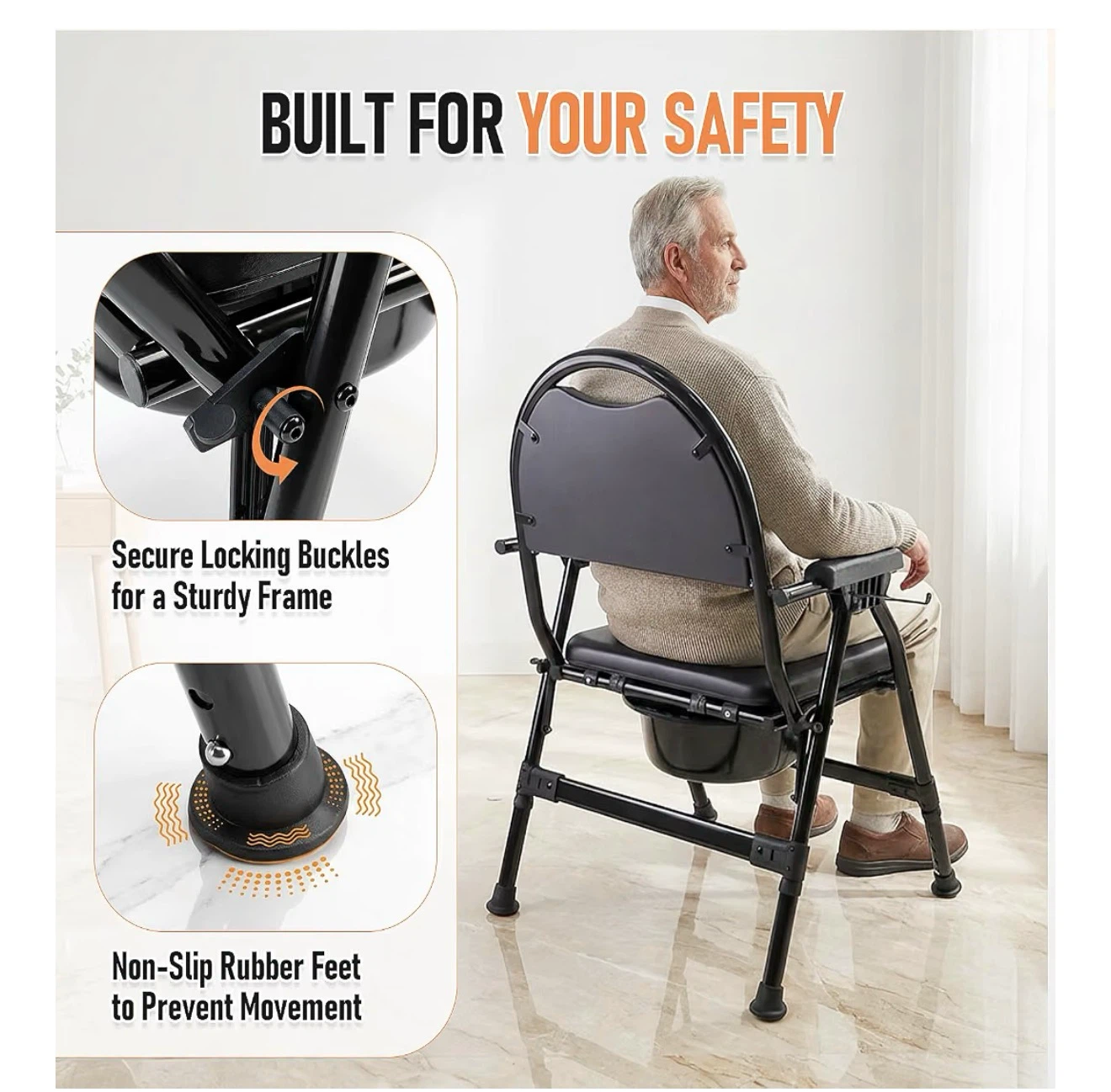 4-in-1 Folding Bedside Commode Chair - photo 5