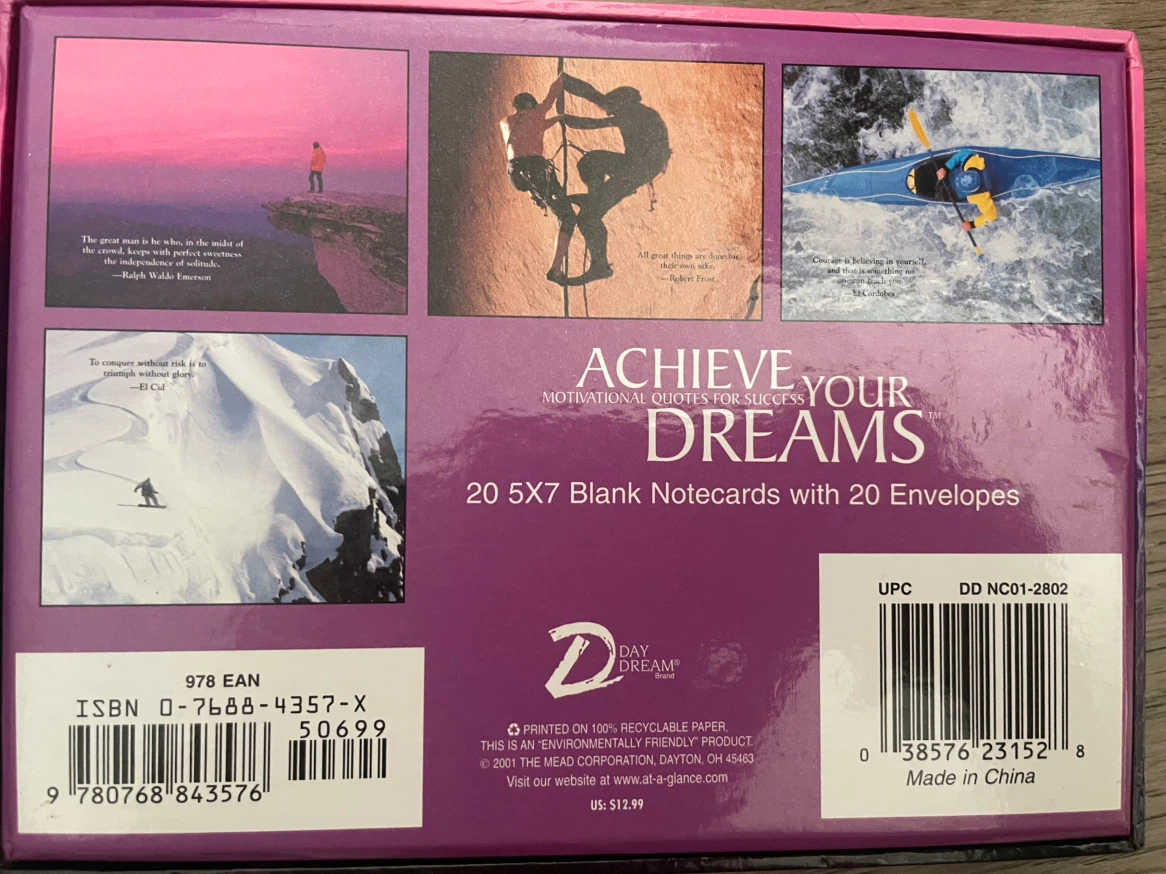 NEW! Achieve Your Dreams 20 Blank Motivational Notecards - photo 2
