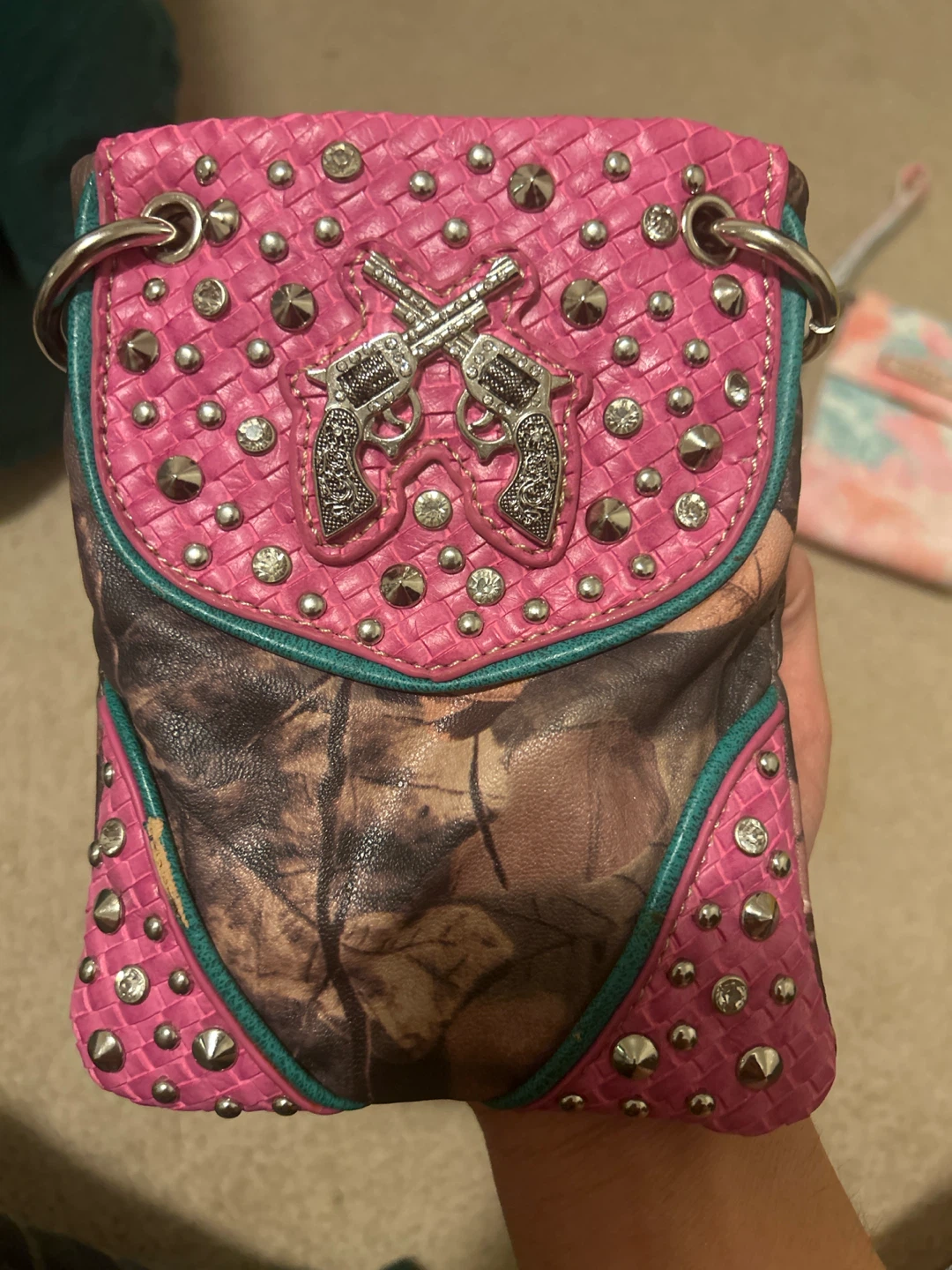 Pink Camo Rhinestone Crossbody Phone Bag - photo 2