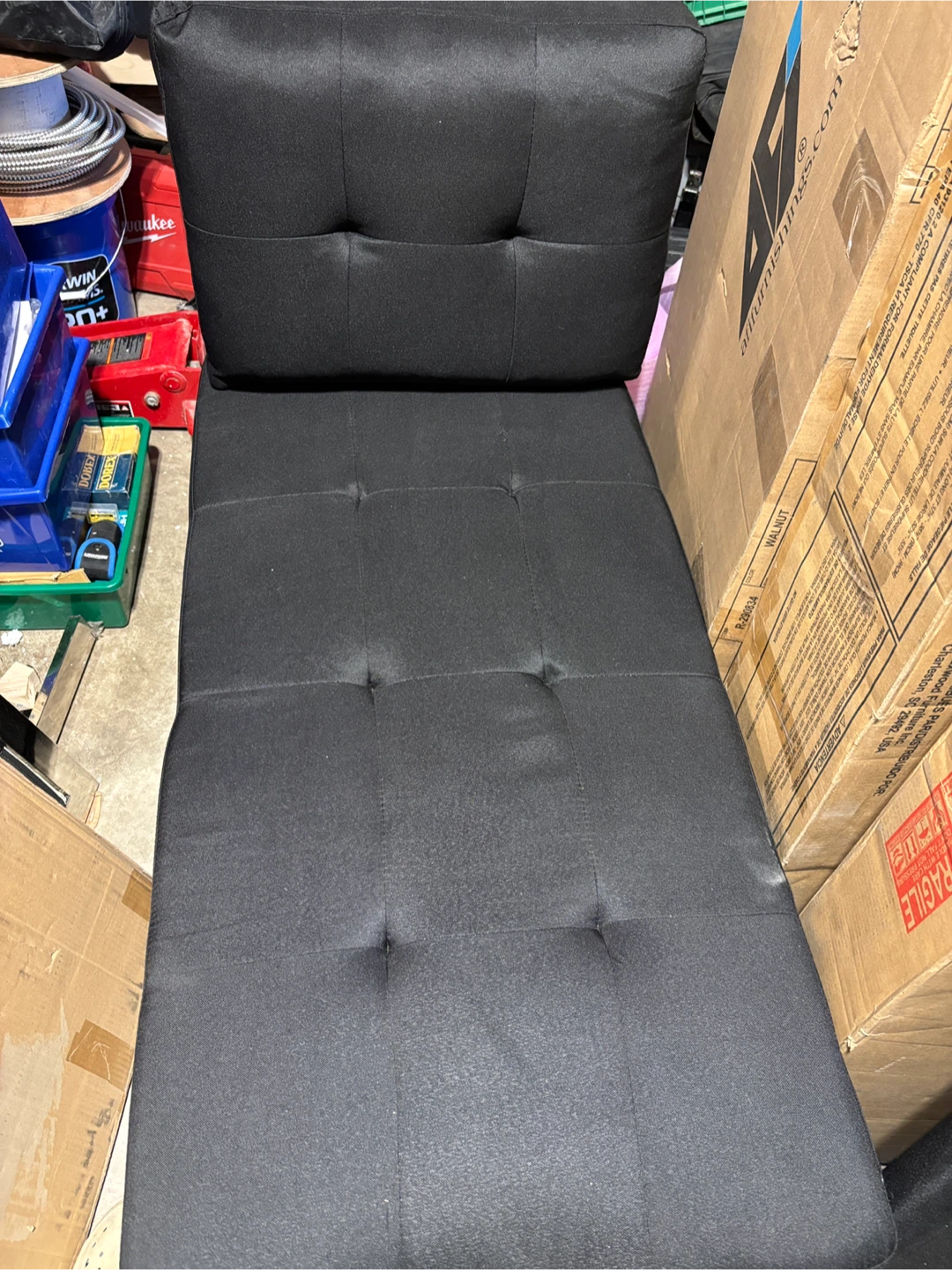 Black Fabric Storage love seat - AS IS