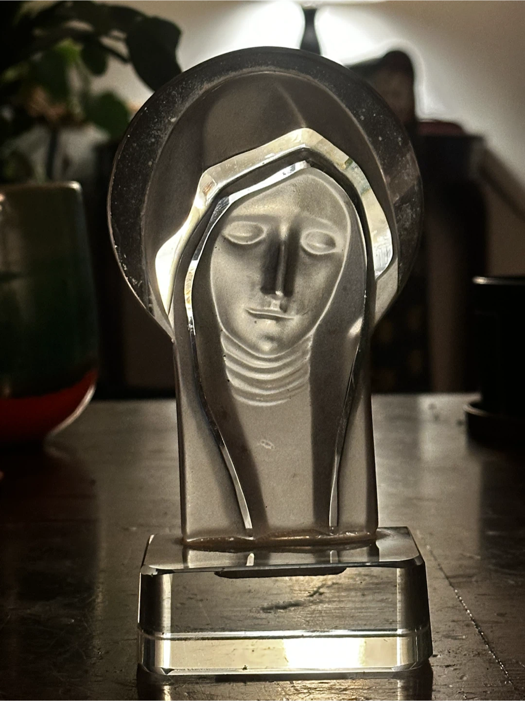 Vintage Czech Frosted Crystal Madonna Bust 6.5"