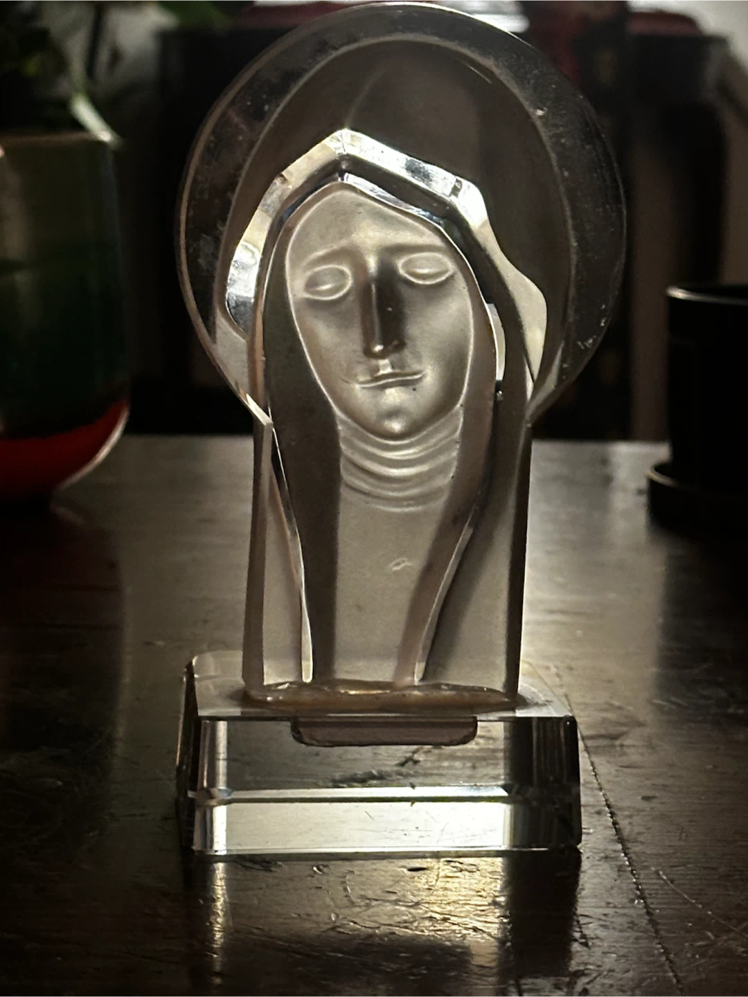 Vintage Czech Frosted Crystal Madonna Bust 6.5" - photo 5
