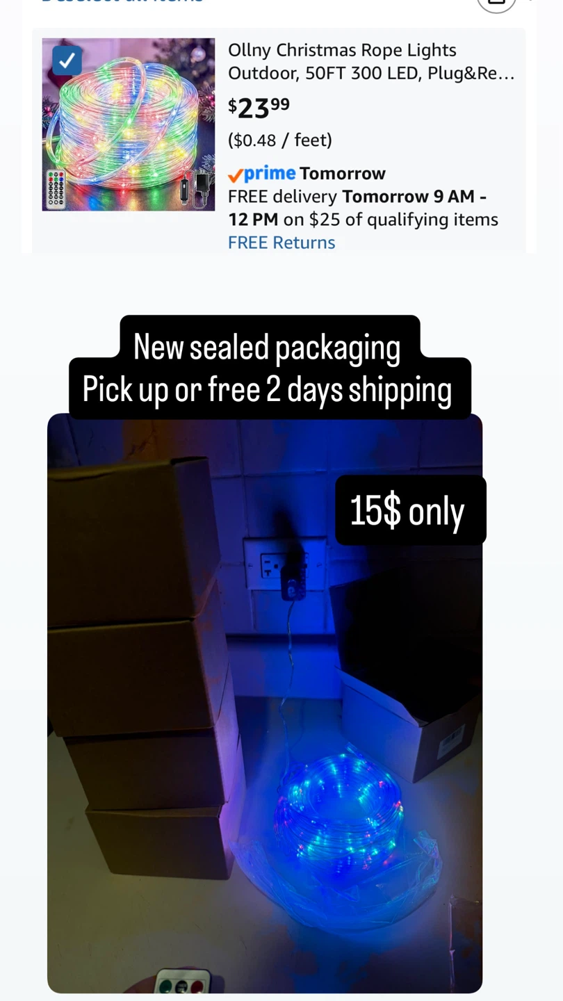 50ft LED Christmas Rope Lights