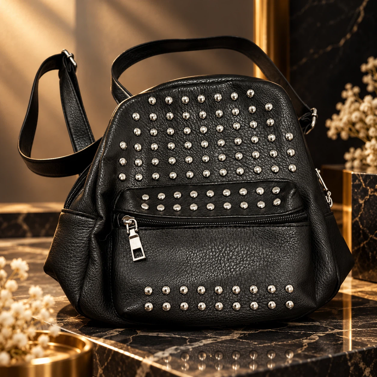 Black Studded Mini Backpack