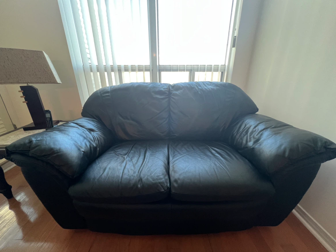 Black Leather Sofa Set - 3 Seater + Loveseat | $499