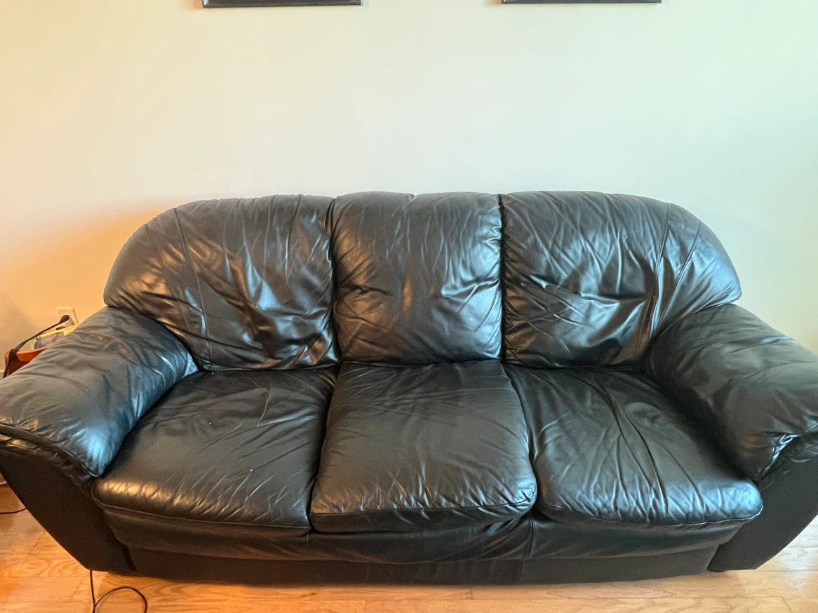 Black Leather Sofa Set - 3 Seater + Loveseat | $499 - photo 2