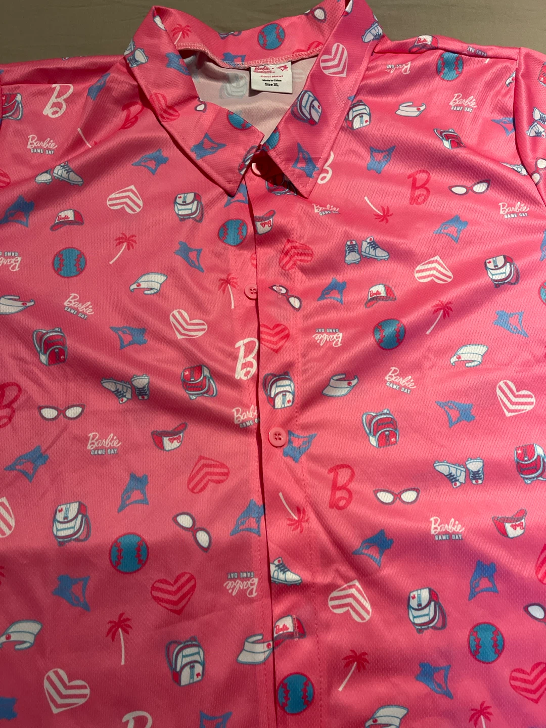 Barbie Game Day Button-Up Shirt - Pink - XL