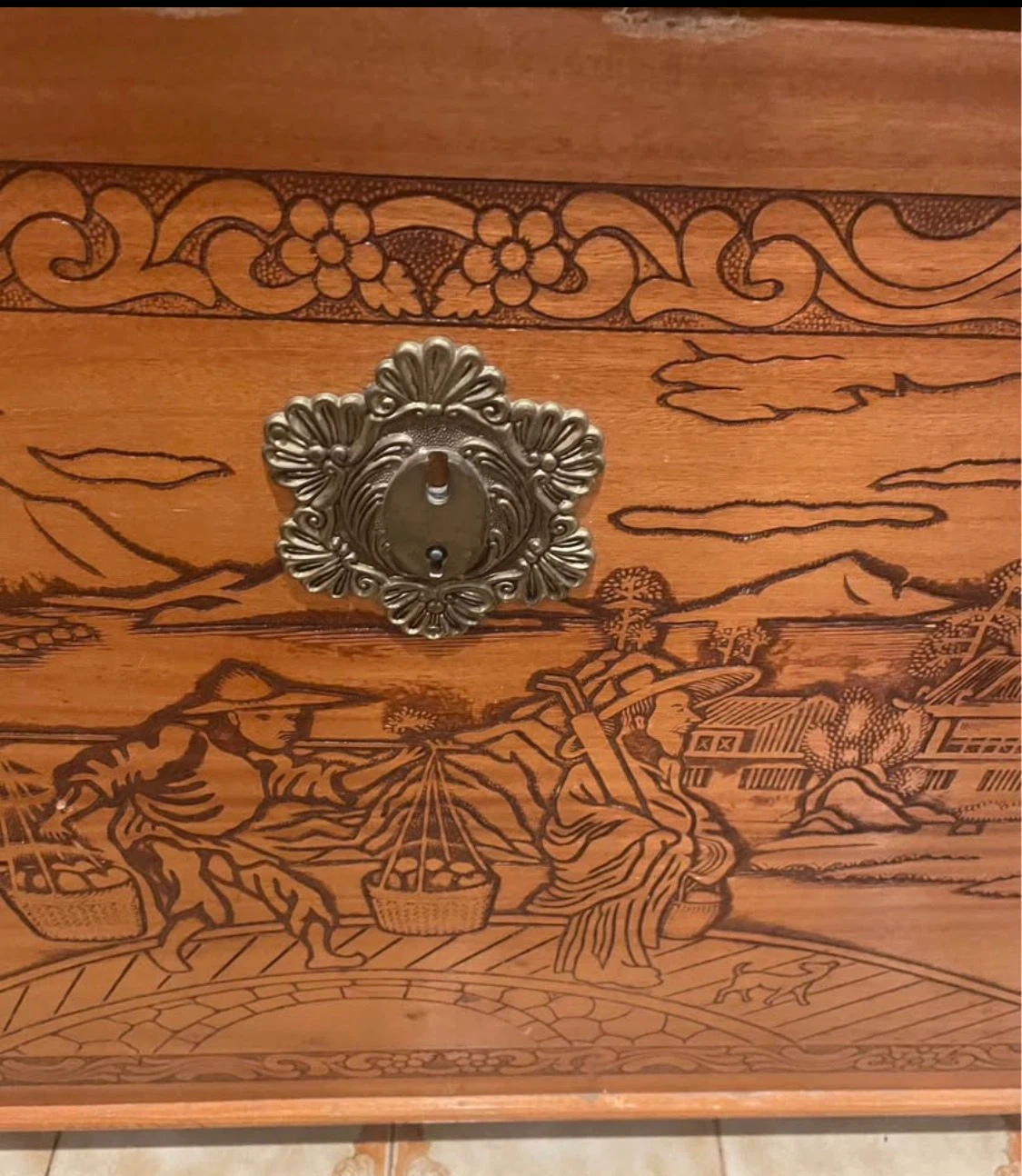 Vintage Hand-Carved Wooden Storage Chest - photo 2