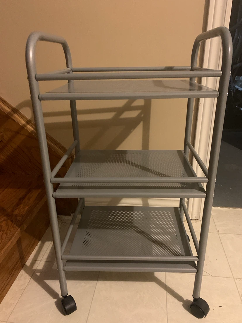 3-Tier Grey Metal Rolling Utility Cart
