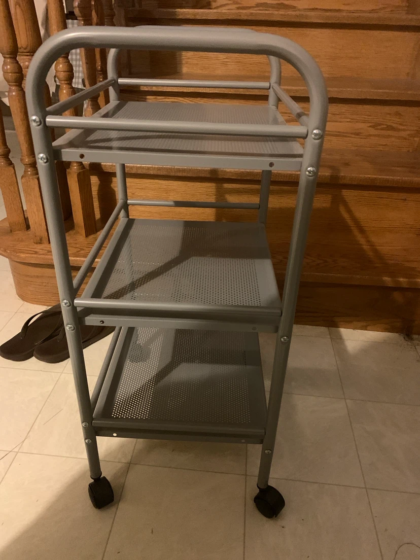 3-Tier Grey Metal Rolling Utility Cart - photo 2
