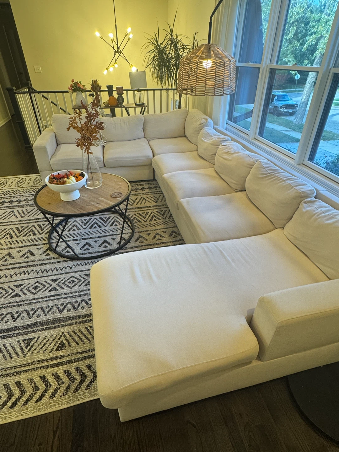 Cream Sectional Sofa with Chaise 137”