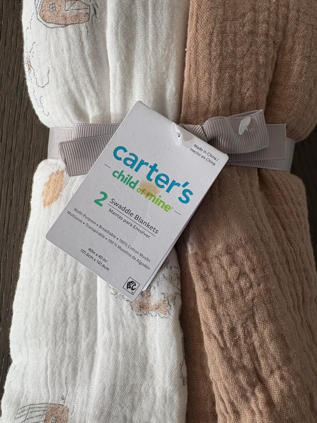 Carters baby cotton muslin blankets pkg of 2 NWT - photo 2