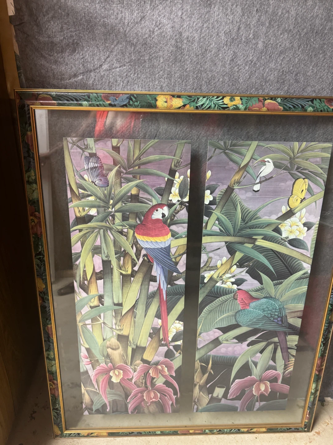 Framed Tropical Parrot and Jungle Art Print