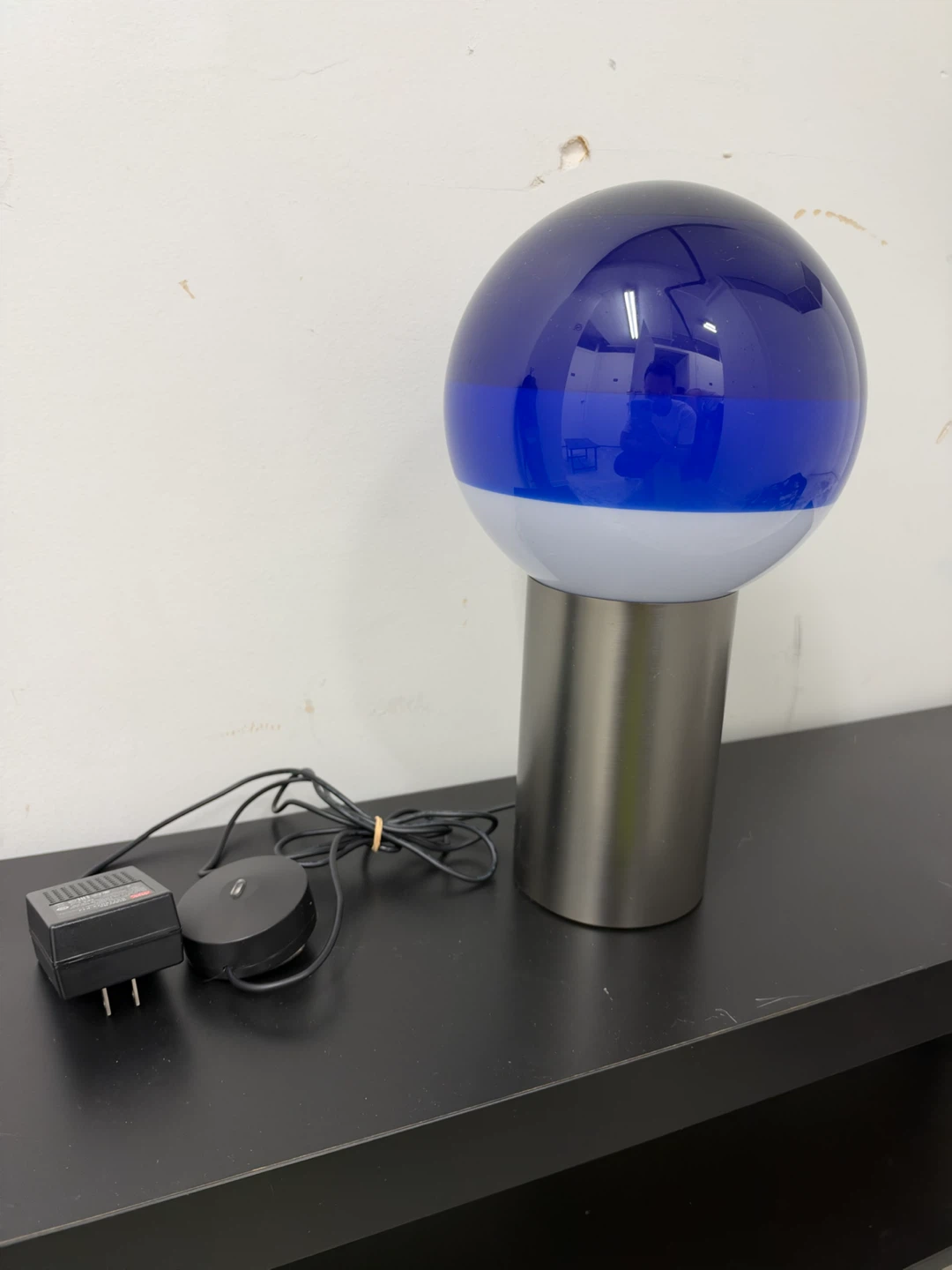 Blue and White Glass Orb Table Lamp