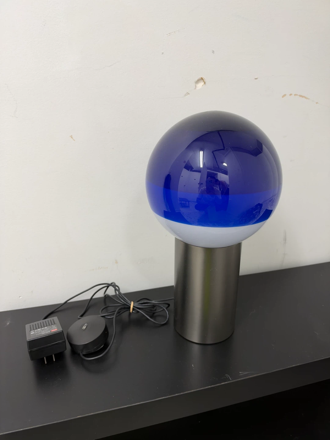 Blue and White Glass Orb Table Lamp - photo 2