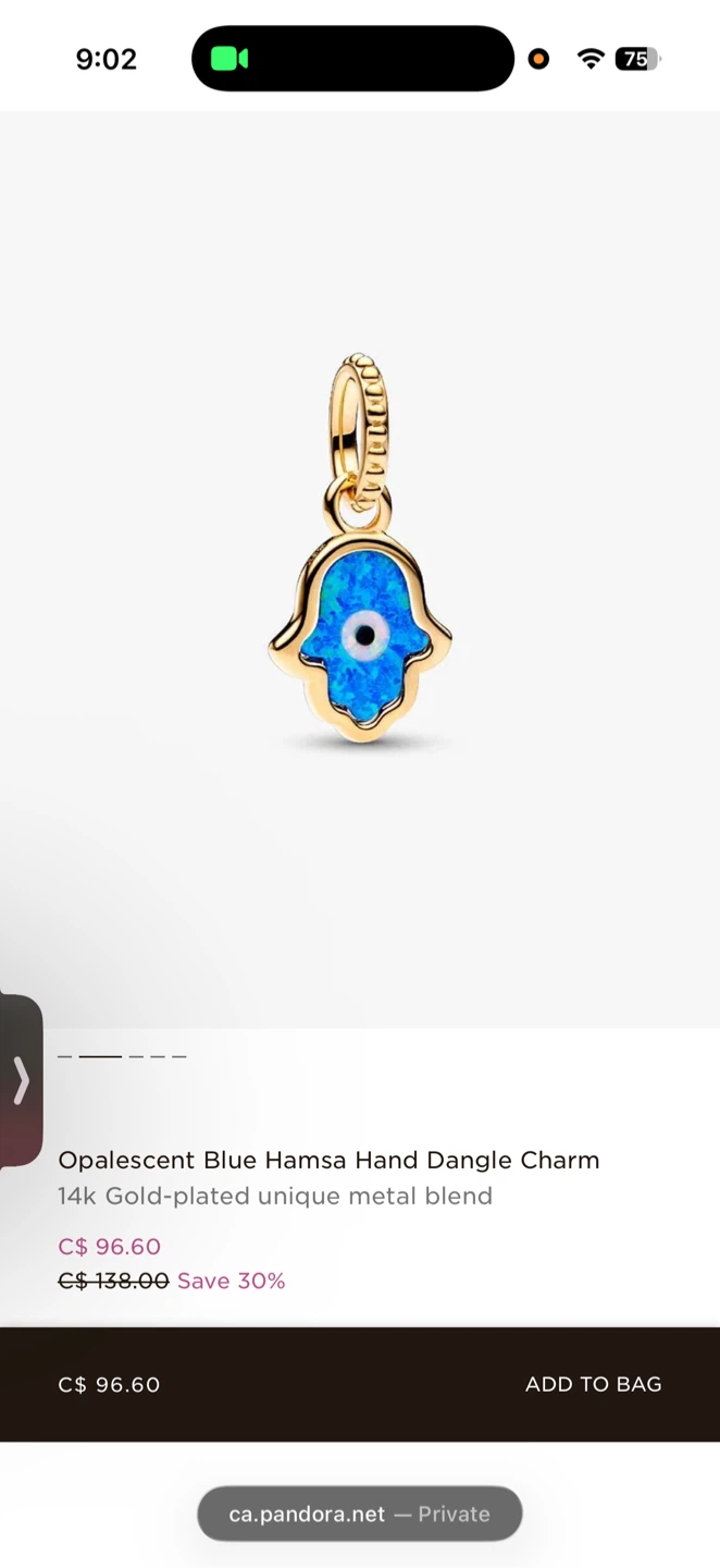 Pandora Opalescent Blue Hamsa Hand Dangle Charm