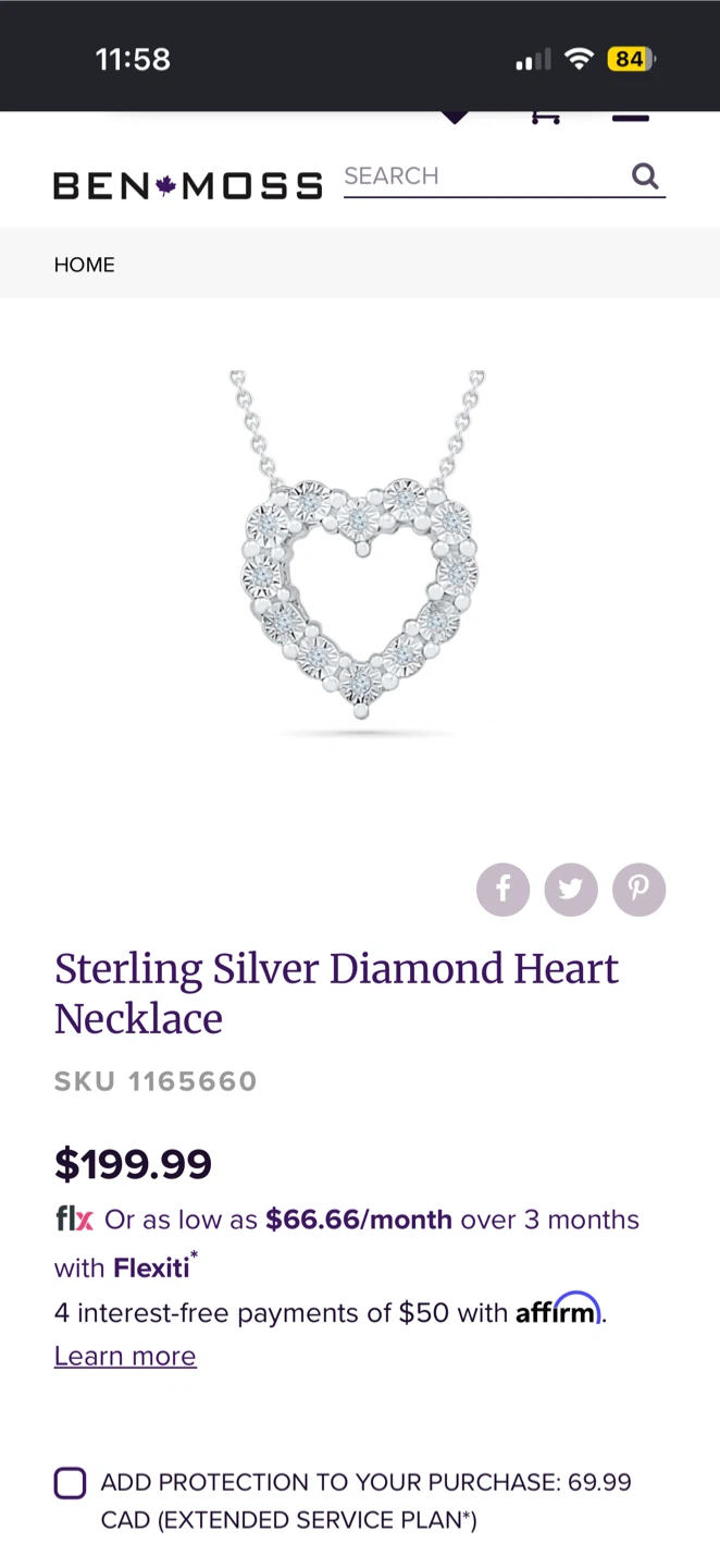 Sterling Silver Diamond Heart Necklace